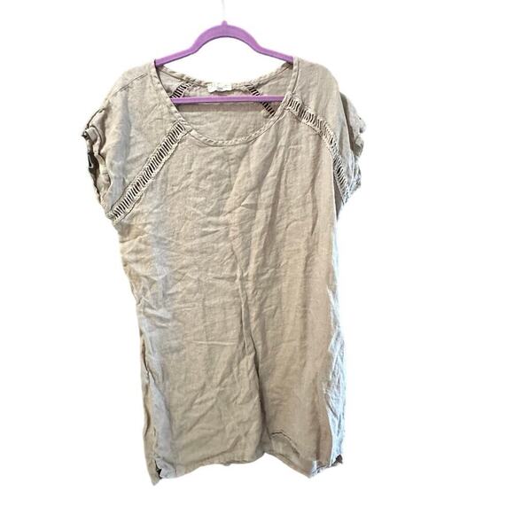 Bellambia Beige Short Sleeve Linen Midi Dress Size Large - Picture 3 of 8